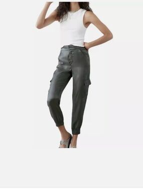 Anthropologie Brown Satin Shimmer Cargo Joggers